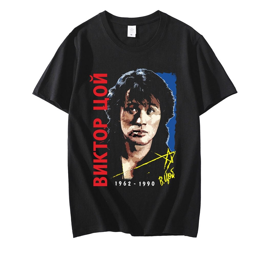 เสื้อยืดคอกลมเสื้อยืดแขนสั้น Harajuku พิมพ์ลาย Viktor Tsoi Kino