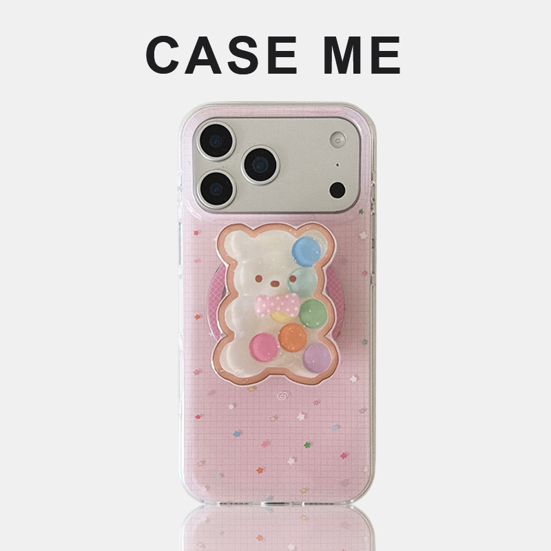 น่ารัก Candy เลื่อนหมี Kickstand โทรศัพท์มือถือแม่เหล็กสําหรับ iPhone 17 16 15 14 Pro Max 13 Hard IMD Anti-fall Star Checkered ลายเปลือกมือถือ – โปรปัง