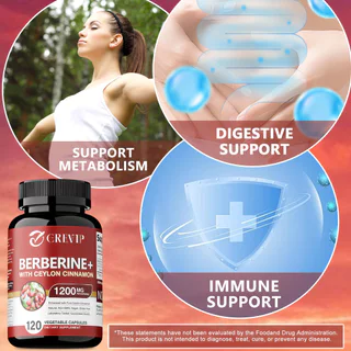 อาหารเสริม GREEP Berberine - พรีเมี่ยม Berberine Hydrochloride 1200 มก. เสริมอบเชย Ceylon 30/60/120 แคปซูล Made in USA Non-GMO ปราศจากกลูเตน