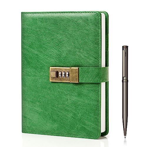 WEMATE A5 Lockable Diary Notebook with Pen and Gift Box, PU Leather Personal Privacy Journal, 240 Pa