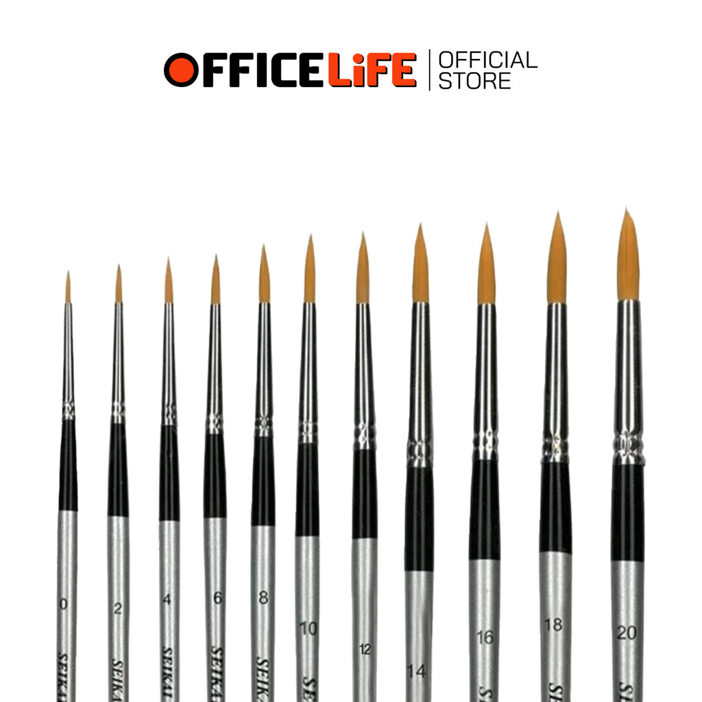 SEIKAI (เซไค) พู่กันสีน้ำหัวกลม พู่กันสีน้ำ ปลอกเงิน Water Round 2TONE Gold Brush เบอร์ 0-20 ( 1 ด้า