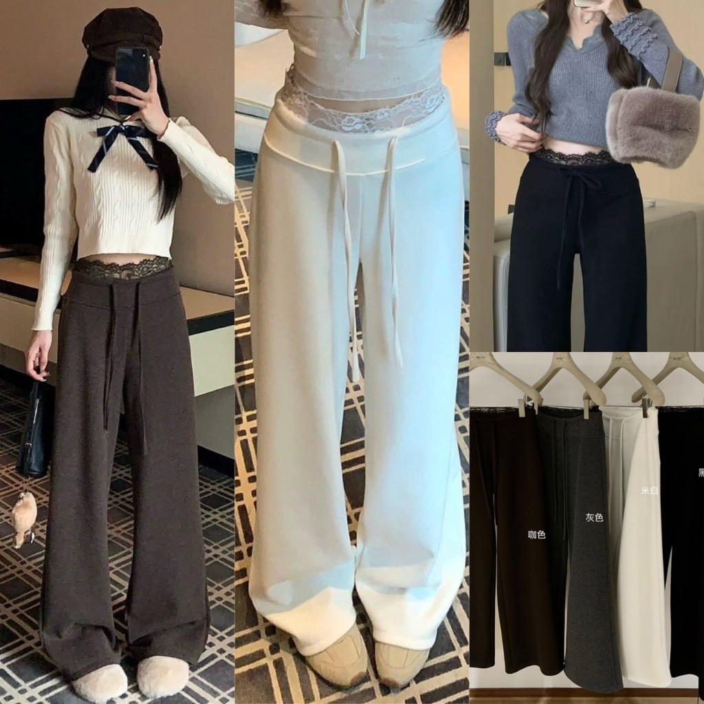 ❤ 🧵 🇰🇷 W8687 กางเกงขายาว แต่งเชือก มีแต่งขอบเป็นผ้าลูกไม้ งานเก๋มากๆค่า แฟชั่นเกาหลี TAG WG.WE 🧵🧡