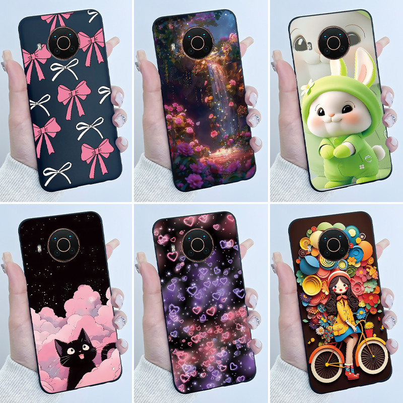 สําหรับ Nokia X10 X20 X100 เคสโทรศัพท์น่ารักรักกระต่ายการ์ตูนสีดํา Matte Soft TPU ฝาครอบป้องกันสําหรับ Nokia X 10 X20 X100 ปลอก
