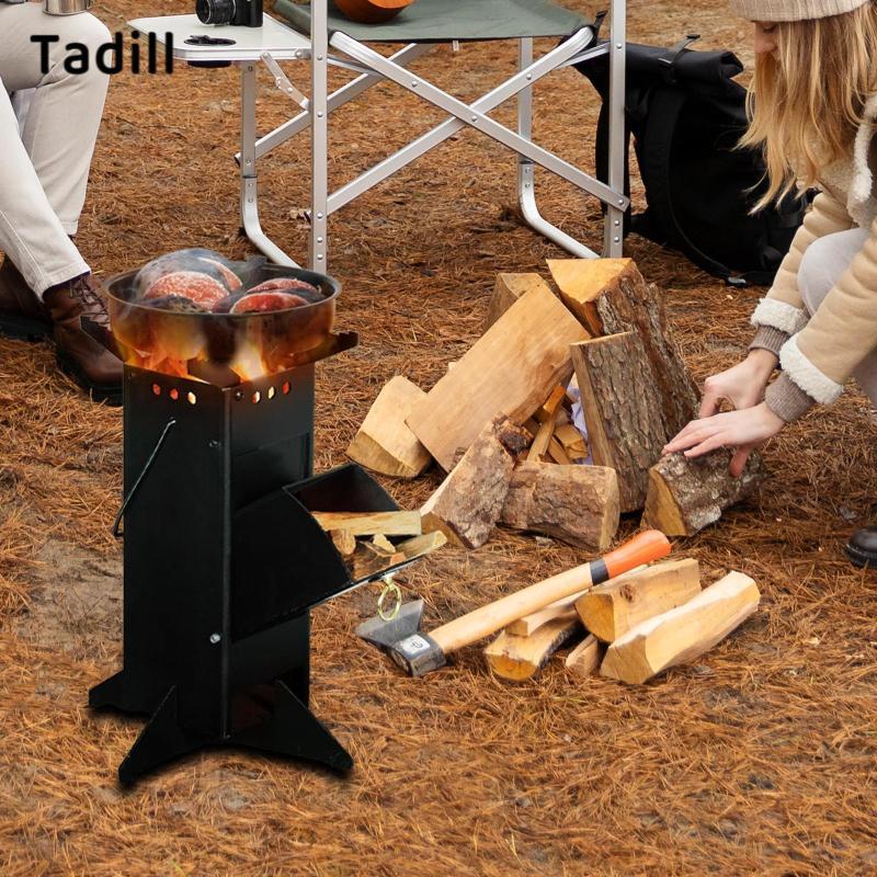 Tadill Camping Burner พับได้และประกอบเร็ว มีระบบหมุนเวียนอากาศ สำหรับการปิกนิกและการผจญภัยกลางแจ้ง — صورة 3