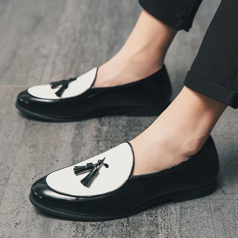 LUXURY ITALIAN LOAFERS ผู้ชายชุดรองเท้าแฟชั่น HAND-MADE SLIP ON TASSEL LOAFERS WEDDING OFFICE รองเท้