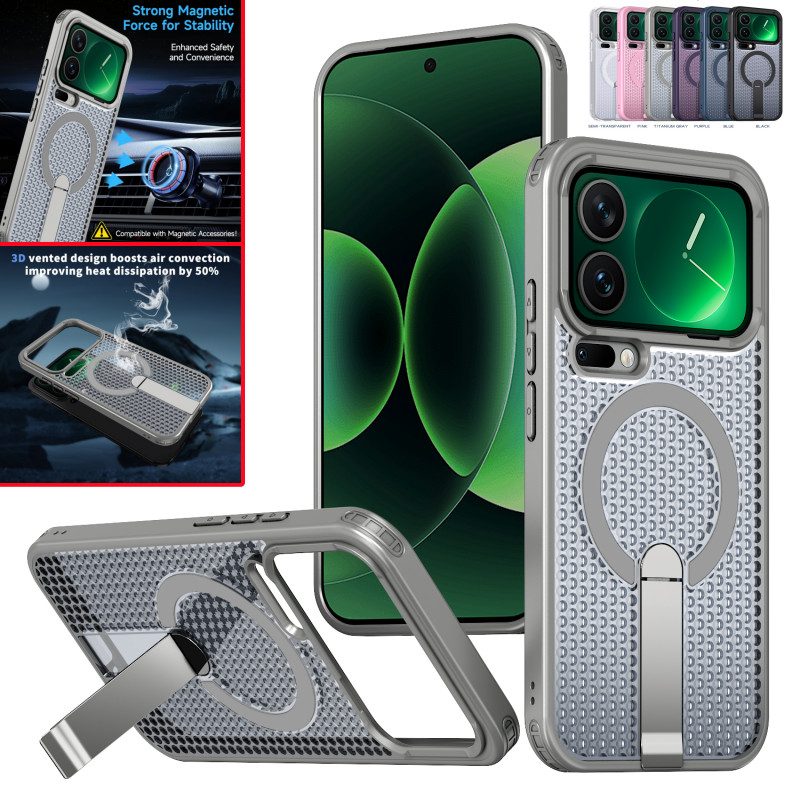 Magnetic Cellular การกระจายความร้อนปลอก Funda สําหรับ Xiaomi 17 Pro Max 15T 14T Pro Poco C75 F7 71 X7 Pro Ultra 14C 15C Turbo 4 Pro ขาตั้งปกหลัง