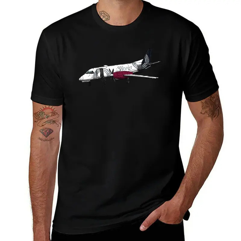 ซิลเวอร์แอร์เวย์ เสื้อยืด Saab 340 ขนาดใหญ่ สตรีทแวร์ เสื้อยืดพิมพ์สัตว์สำหรับผู้ชาย