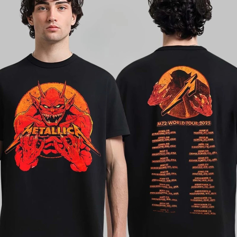 Metallica M72 World Tour Merch Ktulu Unisex สองด้านหรูหราเสื้อยืดสําหรับผู้ชายและผู้หญิงด้านบน Y2k