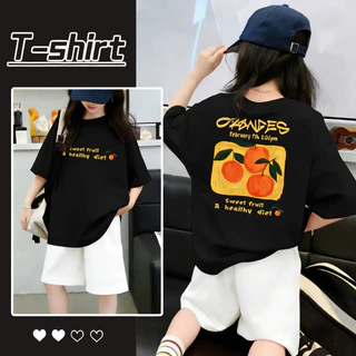 Yout-children เสื้อเด็ก ของเด็ก เสื้อคอกลม cotton ลายพิมพ์ทันสมัย 'Orange' สบายและนุ่ม ระบายอากาศดี อายุ 2-9 ปี