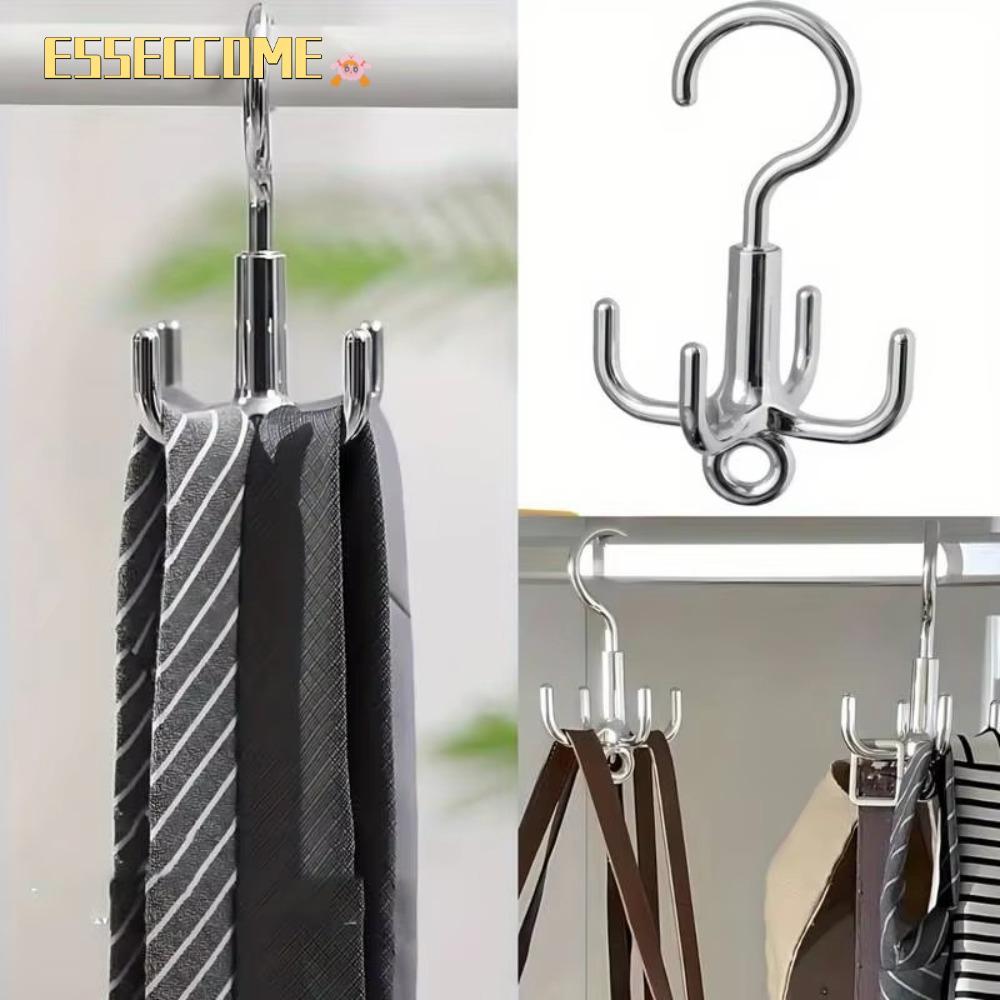 ESSECCOME ตะขอแขวนเสื้อผ้า 4 จุด, ประหยัดพื้นที่ Punch ฟรีตะขอเสื้อผ้าหมุน, ไม้แขวนเสื้อมัลติฟังก์ชั่นแบบหมุนได้