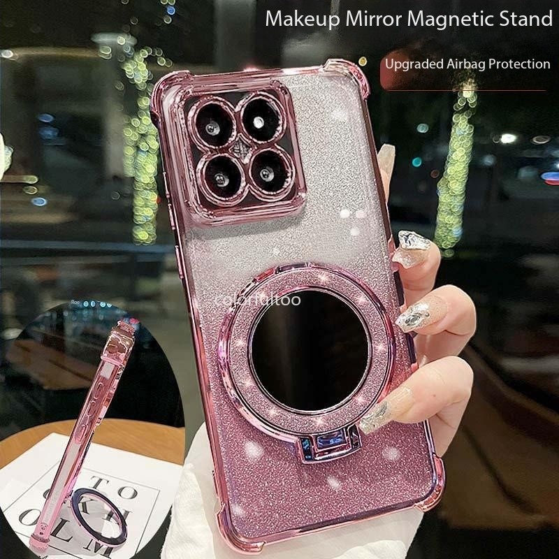 Xiaomi 17T 2026ปลอกสําหรับXiaomi Mi 15T 14T 13T Pro 17TPro 15TPro Xiaomi15T 5Gโปร่งใสGlitter Blingนุ่มเคสโทรศัพท์กระจกแม่เหล็กแหวนผู้ถือถุงลมนิรภัยป้องกันฝาครอบ