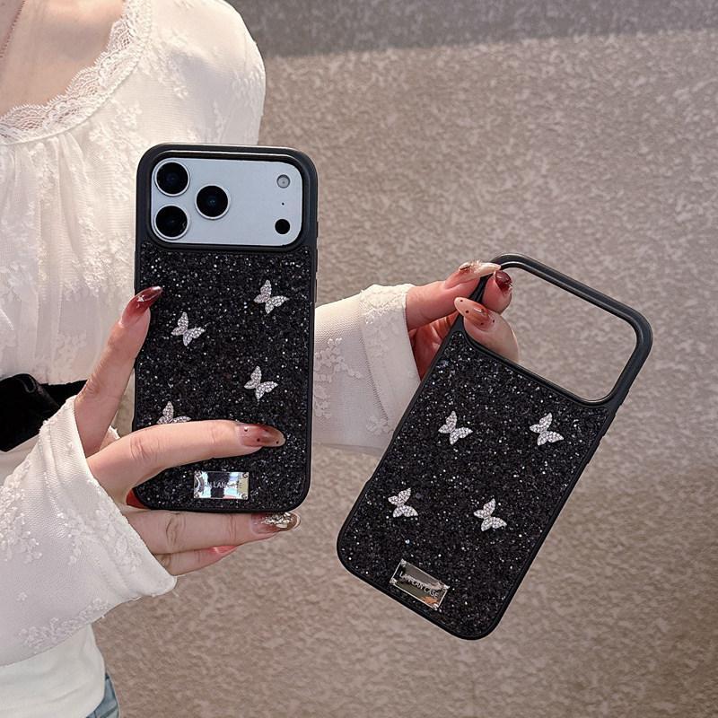 ผีเสื้อแวววาวสีดํา เหมาะสําหรับ iPhone 17 Pro Max 16 Pro 15 Pro Max 14 13 เคสโทรศัพท์ เคส iPhone 14 