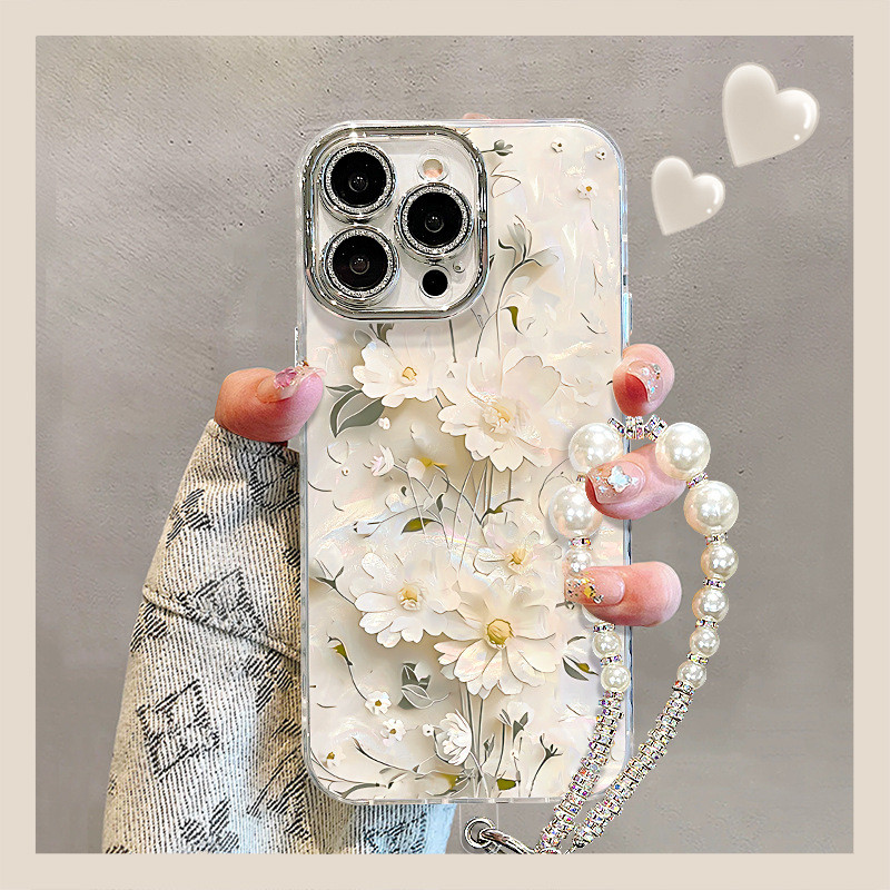 [ปีใหม่ของเดซี่สีขาวม้า] เลนส์เคสโทรศัพท์ ไอโฟน แบบรวมทุกอย่าง 17โปรแม็กซ์16/15/14 สร้อยข้อมือ 13/12/11