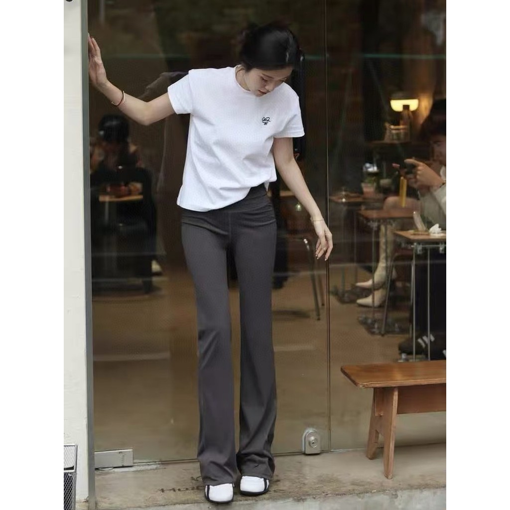 2JX6 lu-lu Wide-Leg Hip-Lifting Flared Pants Sexy Elastic High-Waist Pants Casual Sports Fitness Qui