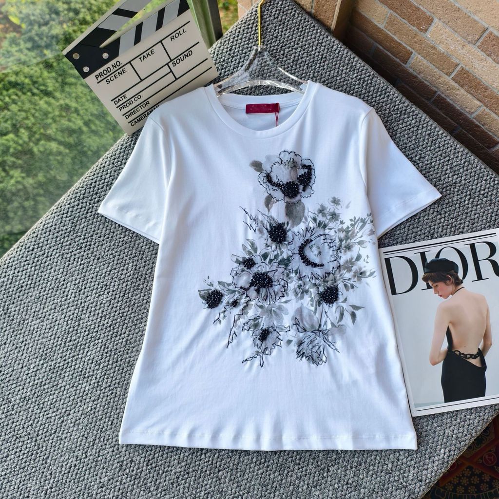 SOUC MaxMar* New Heavy Industry Print Embroidery Trendy Casual Versatile Short Sleeve T Shirt
