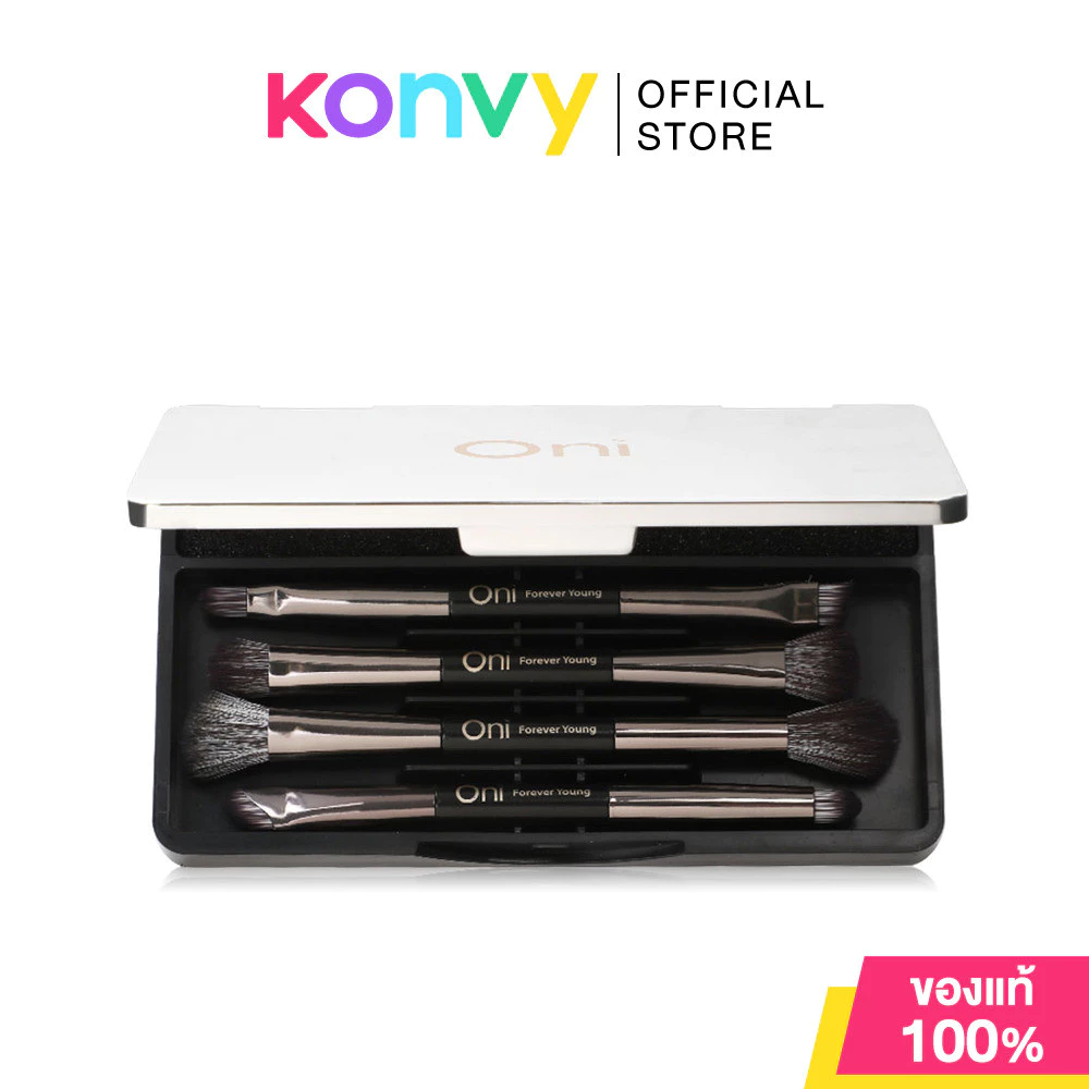 Oni Mirror Dual-Ended Brush Set 4pcs โอนิ เซทแปรงแต่งหน้า 2 หัว พร้อมกระจกในตัว.