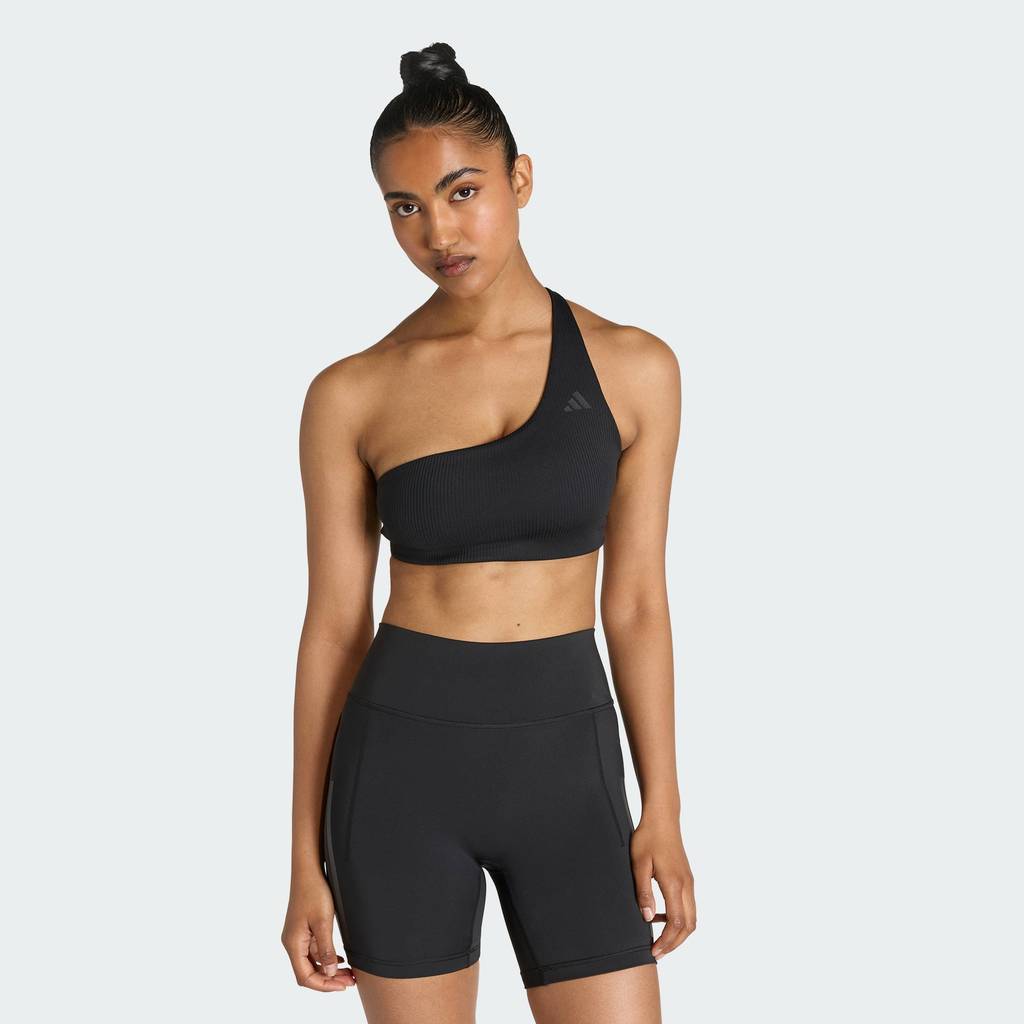 adidas Gym & Training Optime Workout Rib One Shoulder Light Support Bra Women Black KA0097