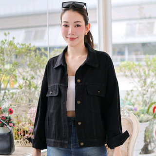 แจ็คเก็ตยีนส์แขนยาวสีดำ ดีไซน์คลาสสิก ทรงเรียบหรู