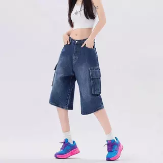 S-7XL กางเกงขาสั้นยีนส์ 5 ส่วน คาร์โก้ คาร์ใจ ใส่สบาย ผ้านุ่ม ใส่ได้ทั้งชายและหญิง