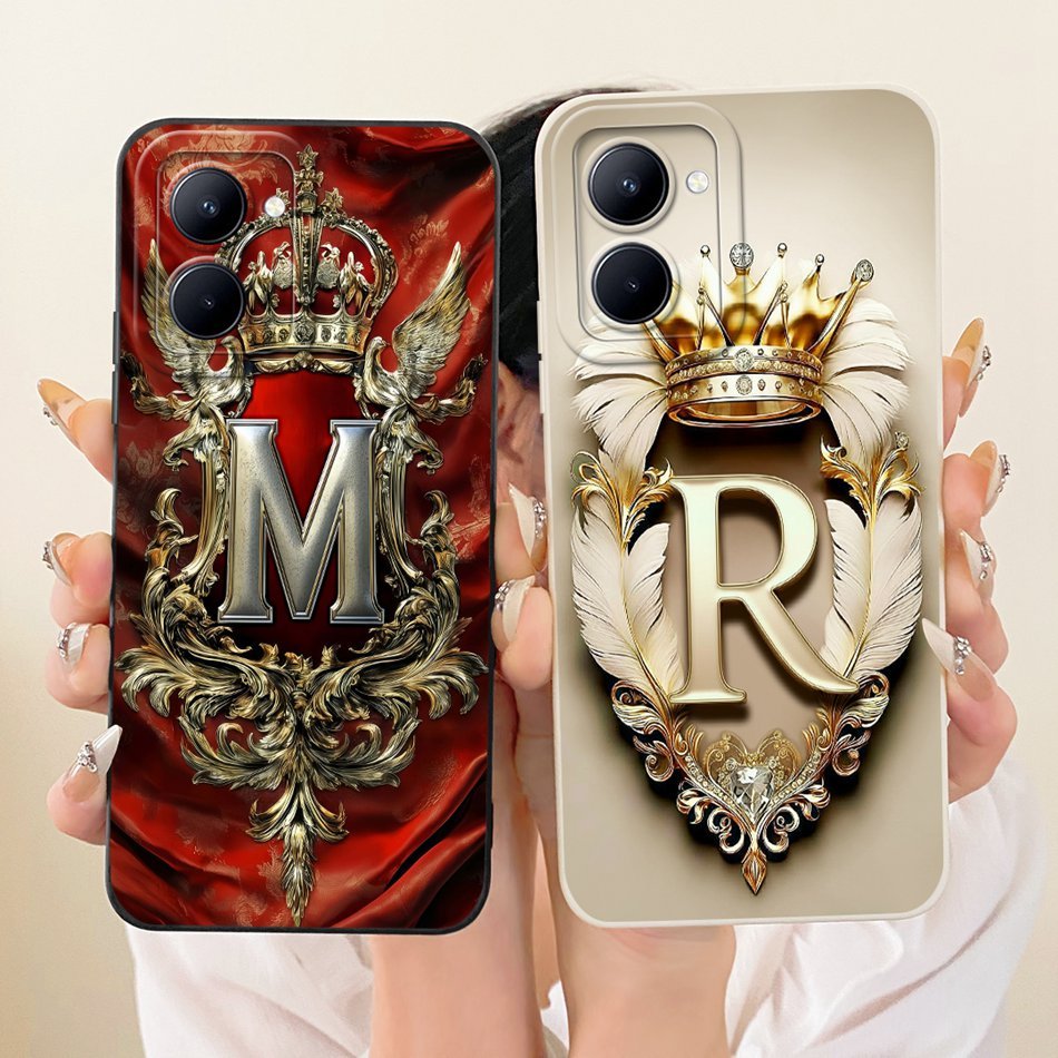 สําหรับRealme C33 C31 Royal Crownอักษรเริ่มต้นเคสโทรศัพท์RealmeC31 RealmeC33 4Gเลนส์ป้องกันเคสซิลิโค