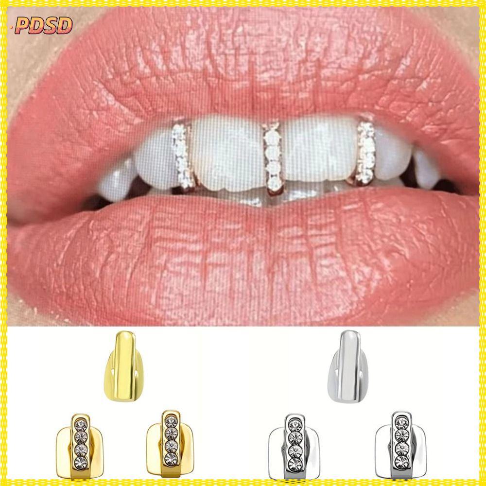 PINGD 3 ชิ้น Grillz, Rhinestone Shiny Hip Hop ฟัน Grillz, เครื่องประดับฟันกลวงผู้หญิงผู้ชาย