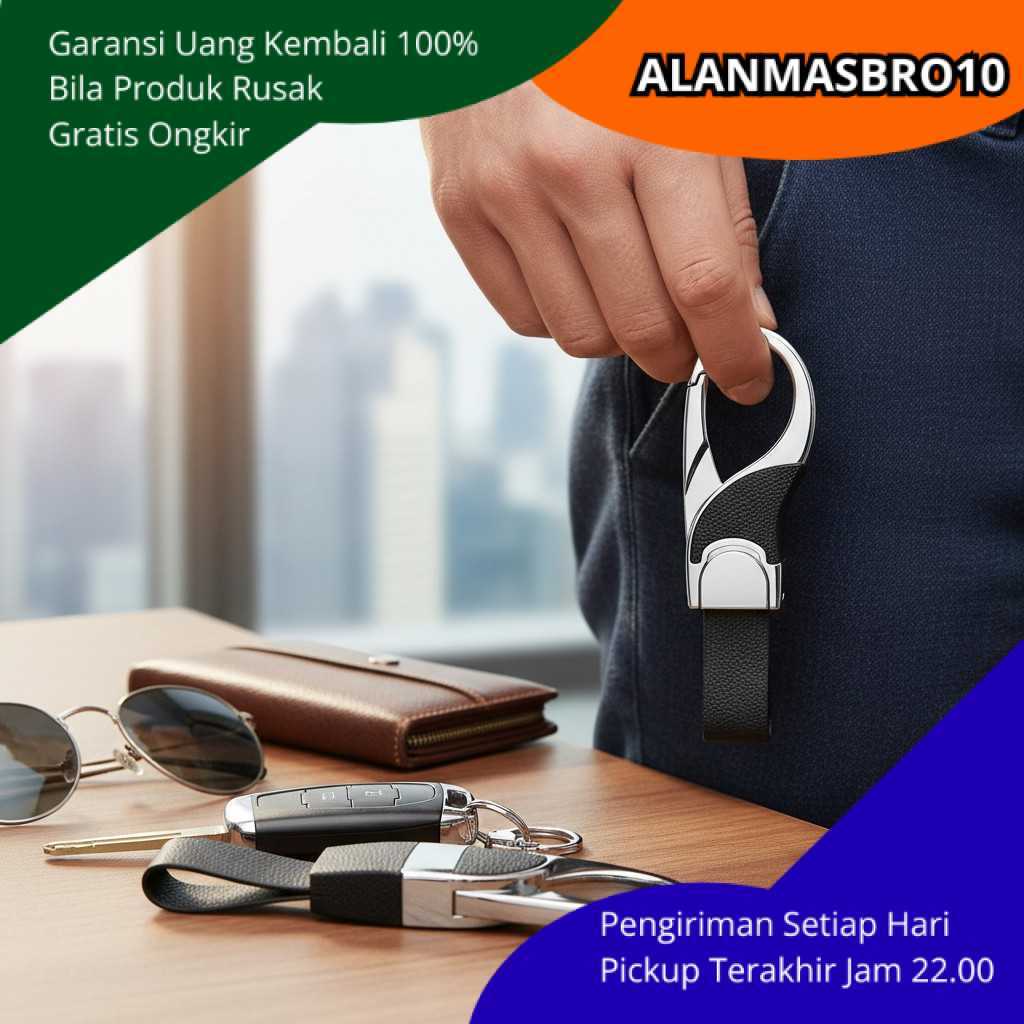 GANTUNGAN Alloy Carabiner พวงกุญแจรถปรับสายหนัง Strong Anti-Rust Luxury Design Simple Elegant Stylis