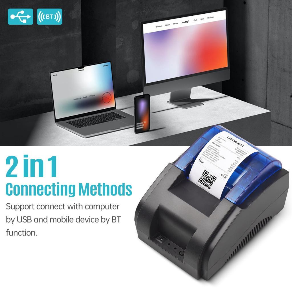 Supergoodsales BISOFICE เครื่องพิมพ์ใบเสร็จตั้งโต๊ะขนาด 58 มม. USB + BT 203DPI การพิมพ์ด้วยความร้อนโ