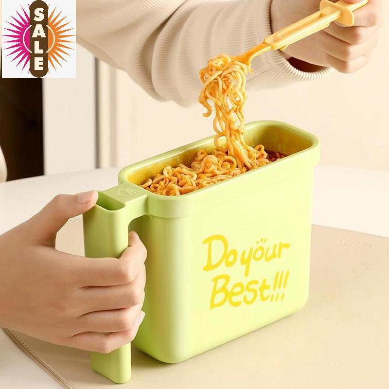 Ap ชามบะหมี่กึ่งสําเร็จรูปพร้อมส้อมบะหมี่กึ่งสําเร็จรูปอเนกประสงค์พร้อมที่จับภาชนะใส่อาหารสําหรับหอพ