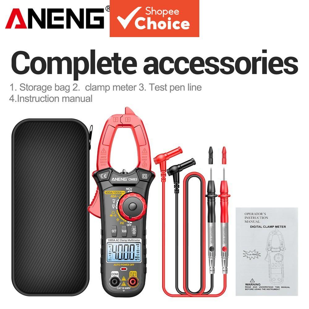 ANENG CM83 Digital Clamp Meter 1000A AC Current Capacitance Tester 4000-Count มัลติมิเตอร์สําหรับ DC/AC แรงดันไฟฟ้า NCV วัดความต้านทาน 1 PC