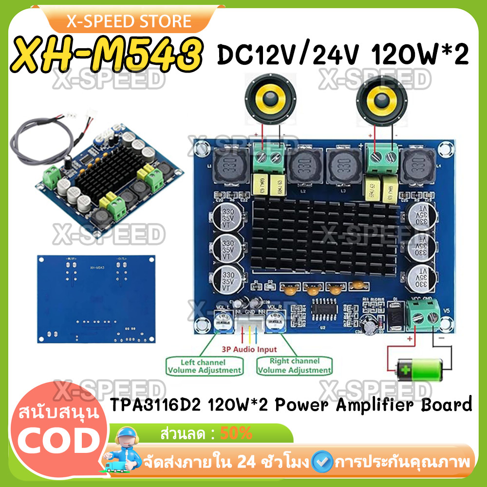 แอมป์จิ๋ว XH-M543 120W+120W TPA3116D2 แผงบอร์ดโมดูลขยายเสียงดิจิตอล Dual-channel เครื่องขยายเสียง เสตอร์ดิโอ