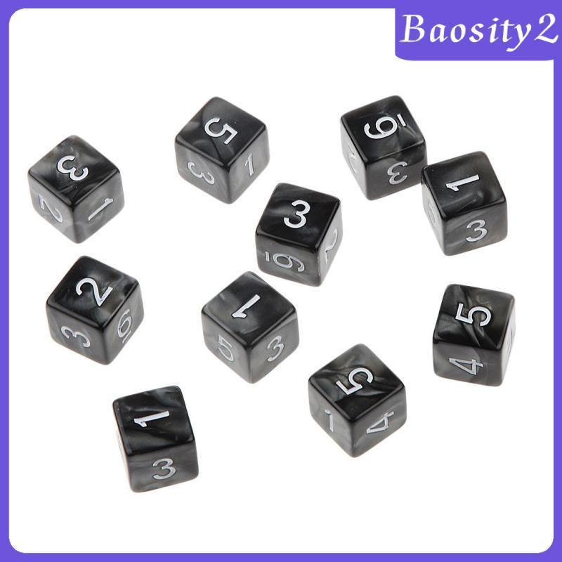 [Baosity2] 10pcs Dice D6 Dice D&D Party Games Board Dices สําหรับเกม TRPG สีดํา