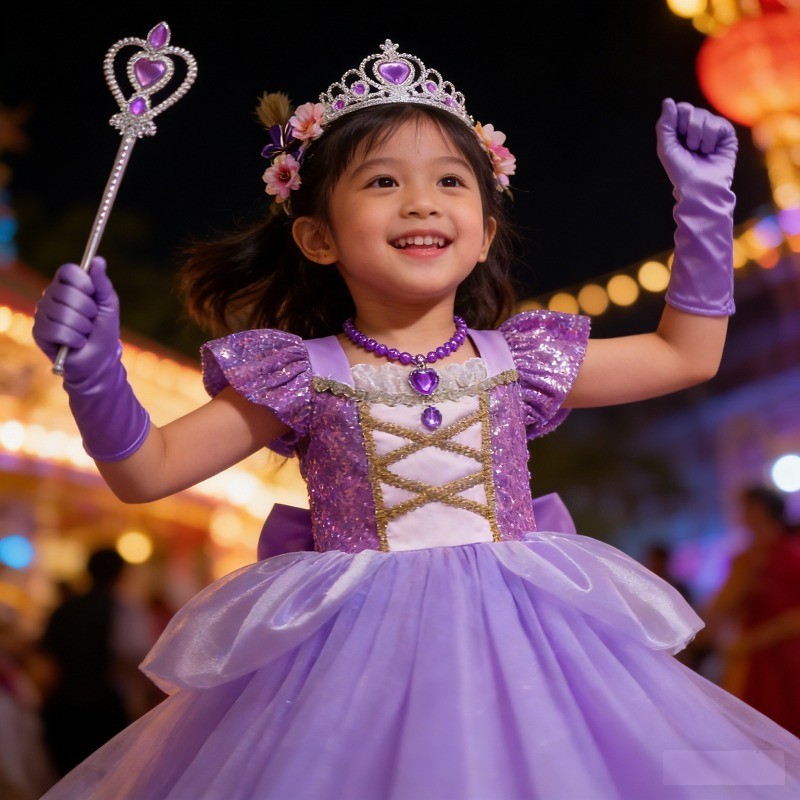 Disney Rapunzel Dress ชุดเจ้าหญิงเด็ก 3-10 ปีคอสเพลย์ Tangled ชุดวันเกิด