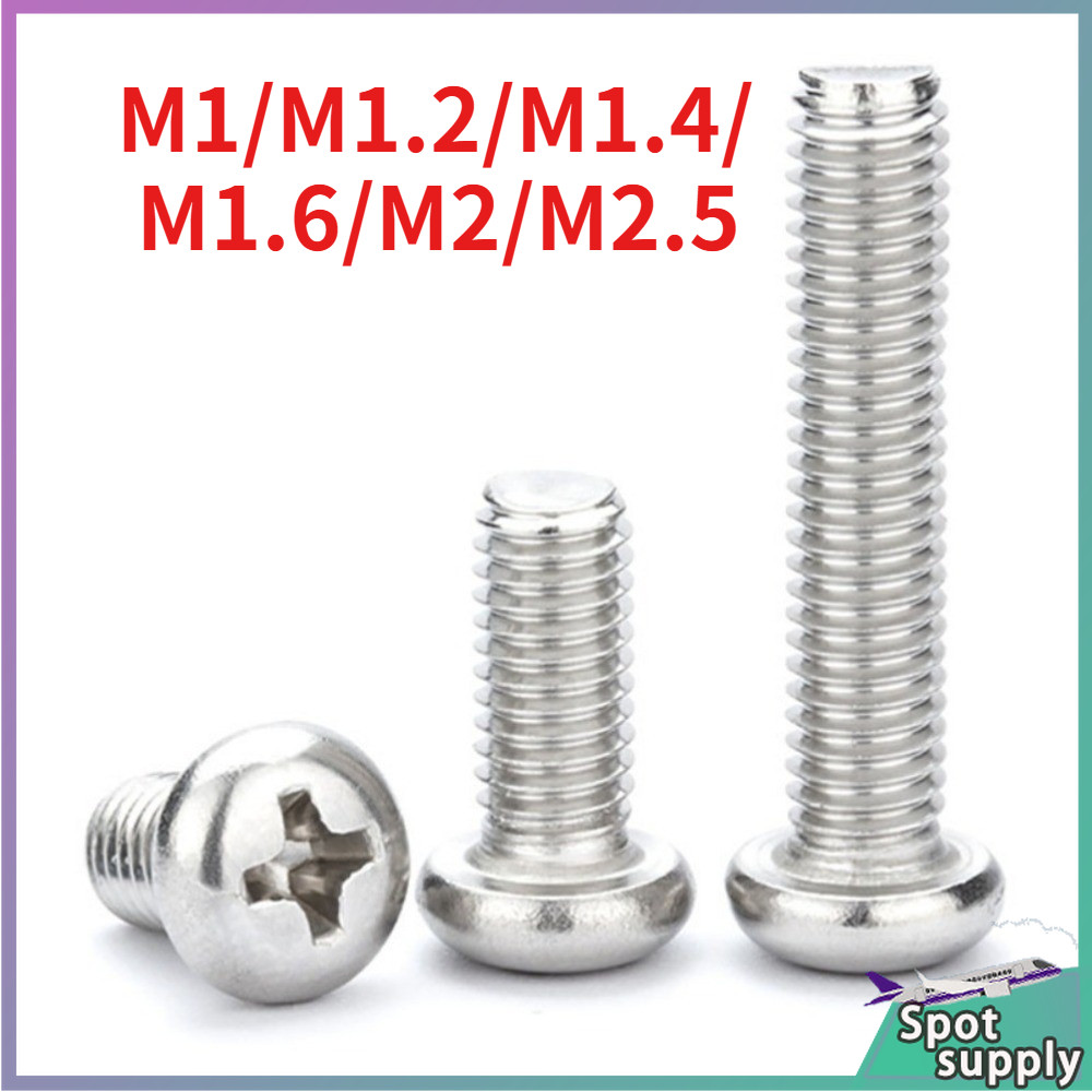 304 สกรูหัวกระทะไขว้สแตนเลส สกรูหัวกลม M1-M2.5 * L2-100mm HJ-L001
