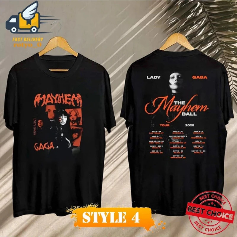 เสื้อยืด Lady Gaga The Mayhem Ball Tour เสื้อยืด Lady Gaga ของขวัญสำหรับแฟนๆ The Mayhem Ball Tour แข