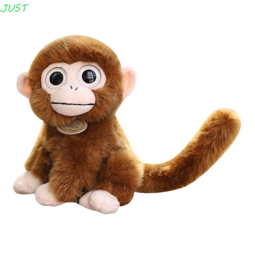 JUST Golden Monkey Plush, Big Eyed ตุ๊กตาสัตว์ลิงตุ๊กตาของเล่น,ของเล่นเด็กจําลองตกแต่งห้องนอนหางยาวตุ๊กตาลิงสีน้ําตาลสําหรับเด็ก