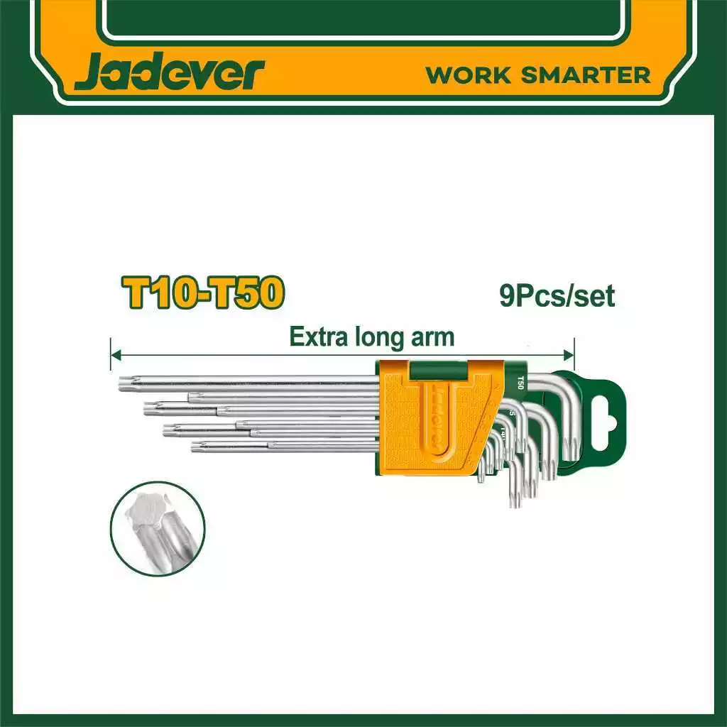 JADEVER กุญแจหกเหลี่ยมหัวท๊อค 9 ตัวชุด รุ่น JDHK3292 ยาวพิเศษ - รูปที่ 1