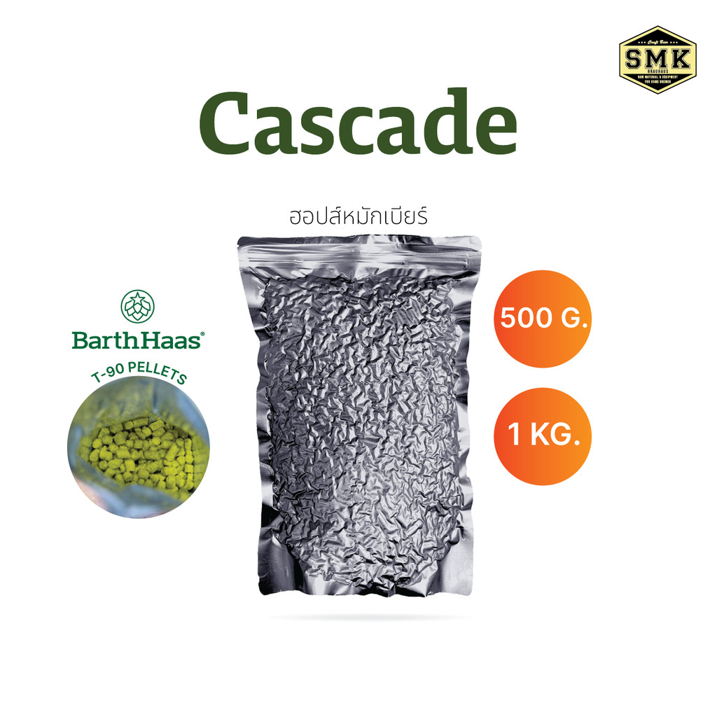 Cascade 500 g./1 Kg. (US) HOPS T-90 BARTH HAAS : AA : 7.6% Cy : 2025 ฮอปส์ ทำเบียร์ คราฟท์เบียร์
