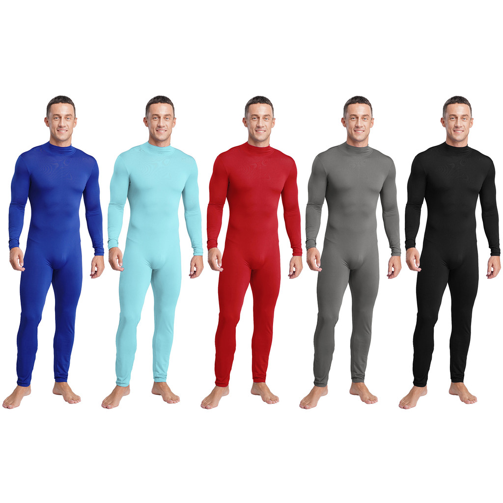 Raenseen Mens ยืด Jumpsuit Mock คอแขนยาวกางเกงขายาวกลับ Zip-up Bodycon บอดี้สูทการบีบอัดกีฬาสําหรับอ
