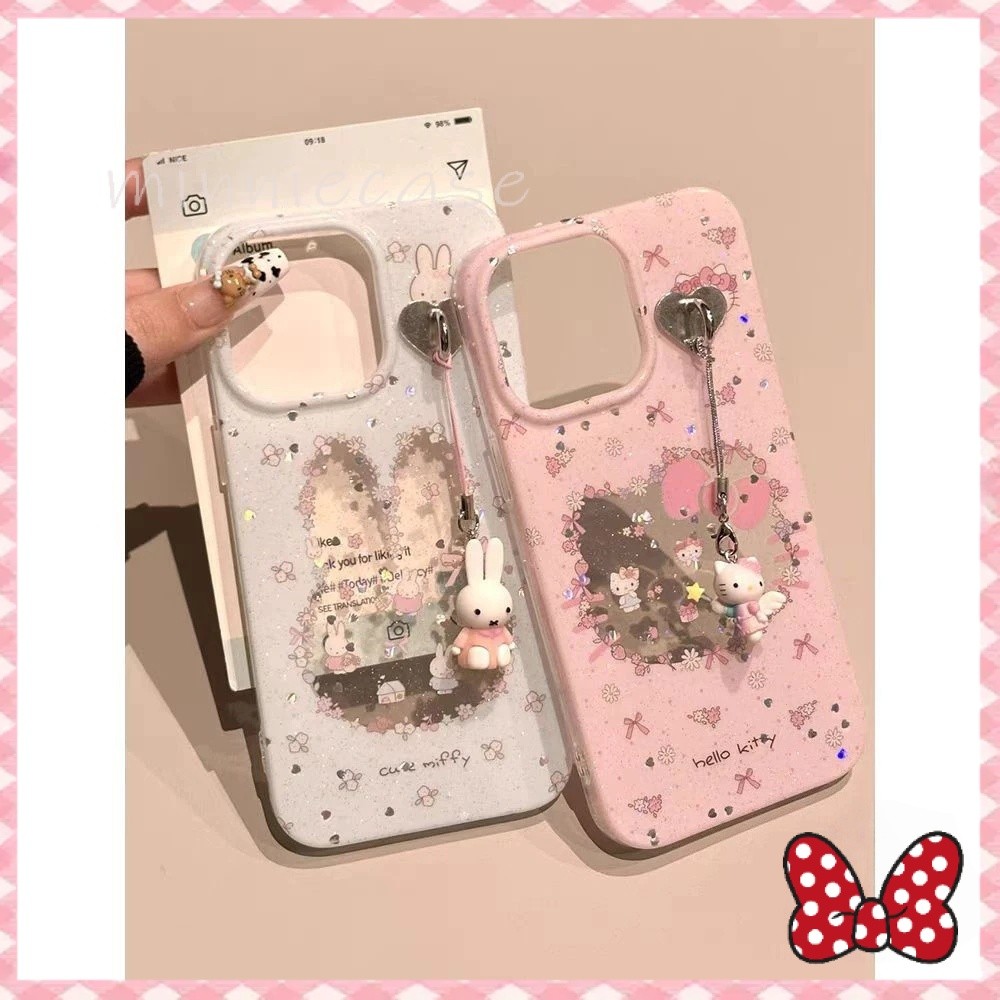 กระต่ายลูกแมวน่ารักสีชมพูโบว์โบว์ดอกไม้เคส IPhone 16 11 14 13 15 12 Pro Max 7Plus 16 8 14 7 15 Plus X XS Max XR SE 2020