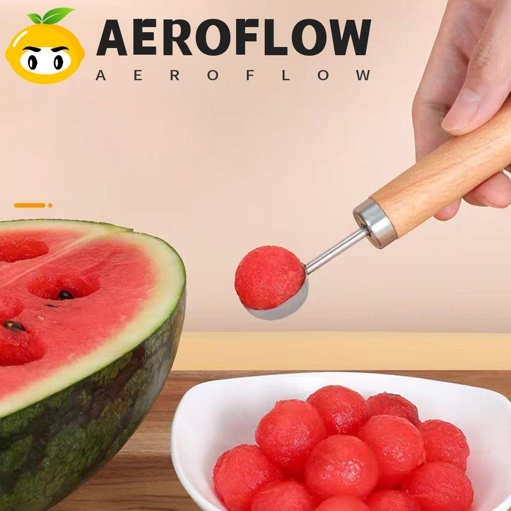 AEROFLOW Melon Baller ด้ามไม้ ที่ตักแตงโมสแตนเลส ที่ตักผลไม้มัลติฟังก์ชั่น DIY
