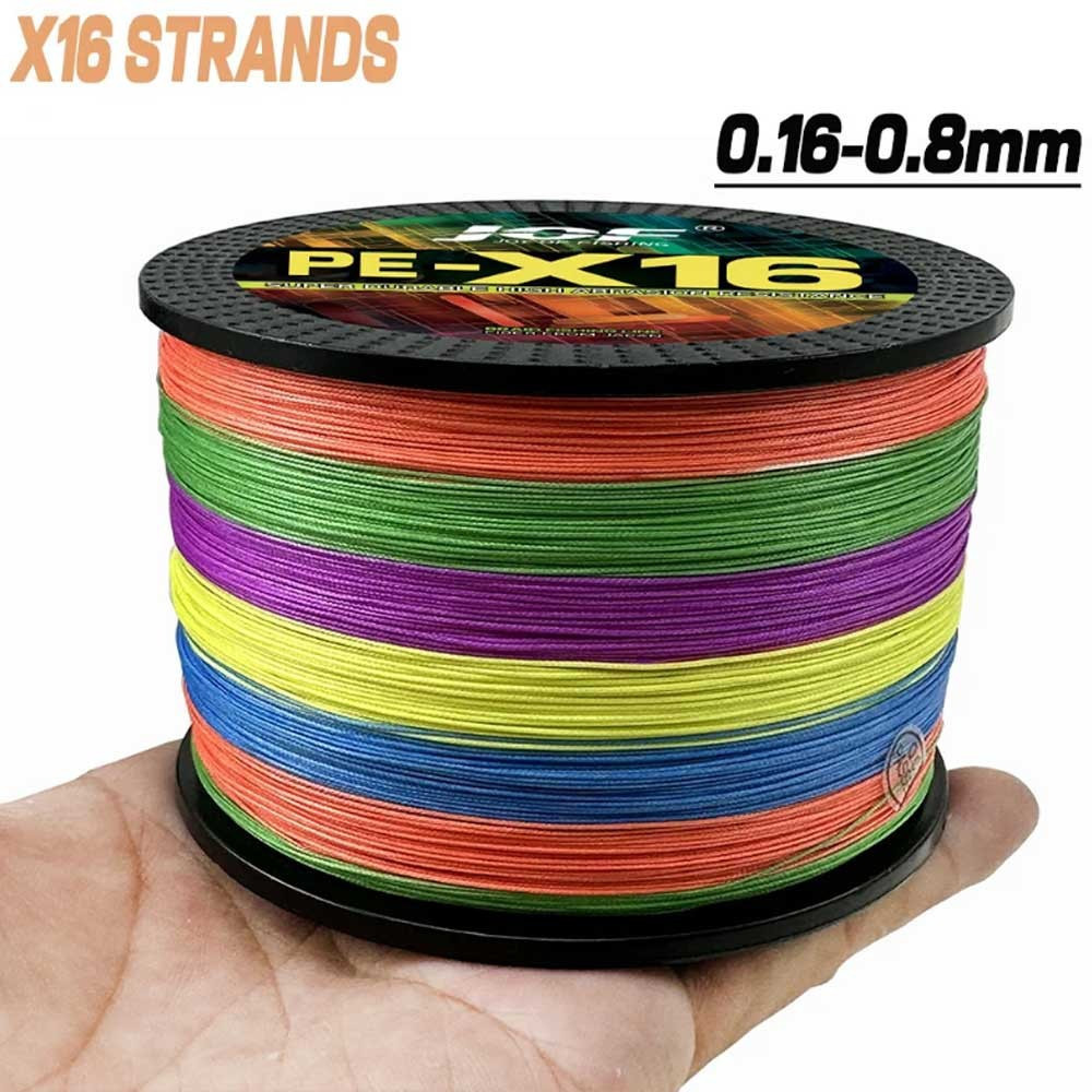 สายถัก PE 0.16-0.8 มม., 16 Strands, ใช้งานได้ยาวนานถึง 1000 เมตร สำหรับการตกปลาระดับ 25-200 LBS
