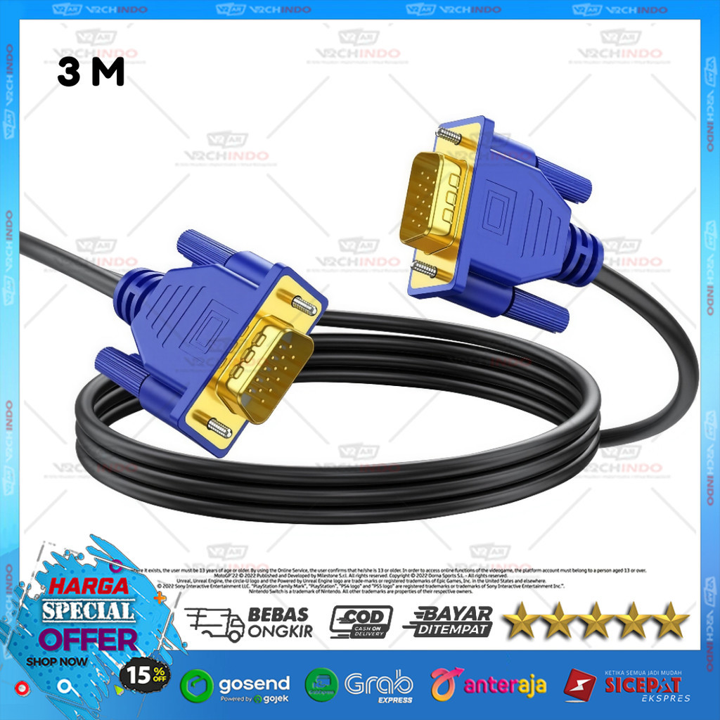 สาย VGA 3M / 3 เมตร / 300CM Male to Male - GOLD PLATED Premium High Quality !!