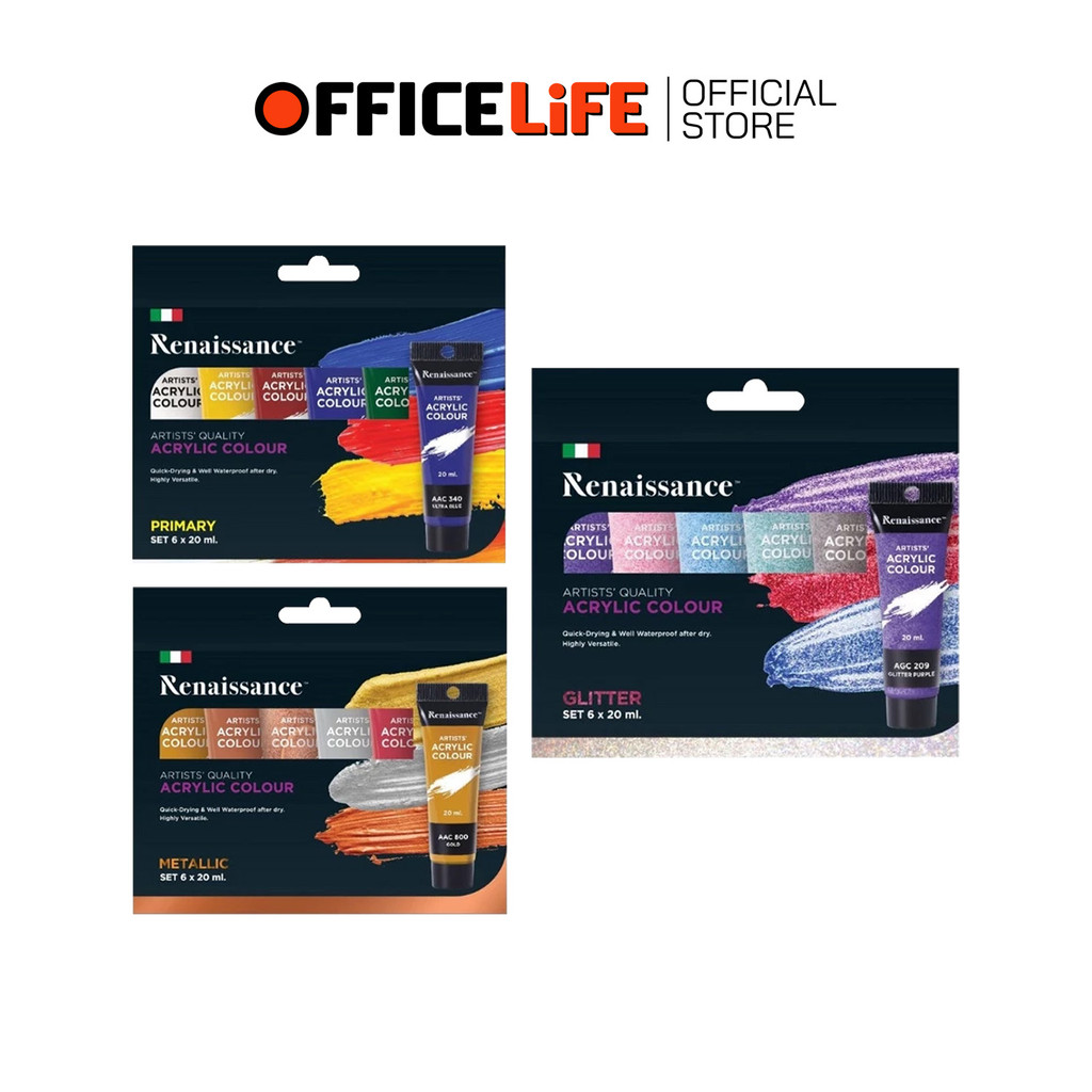 RENAISSANCE (เรนาซองซ์) ชุดสีอะคริลิค ขนาด 20ML ( 6 สี / กล่อง )