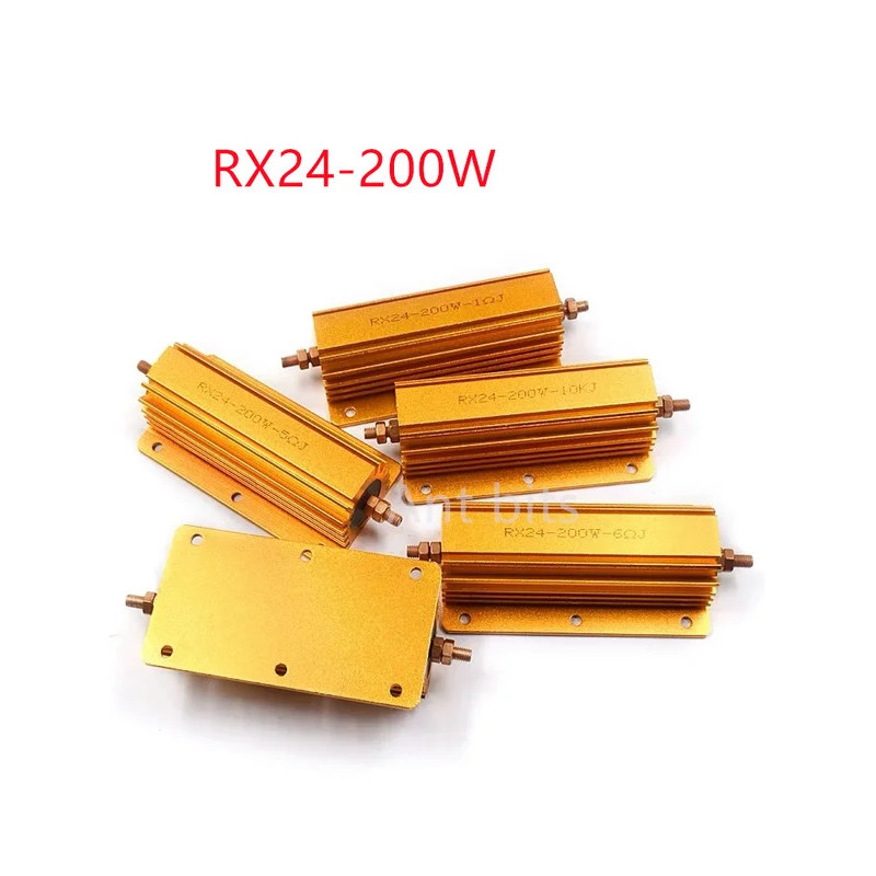 1PCS RX24 200W วัตต์เปลือกโลหะอลูมิเนียม Gold Resistor 0.1R 1R 2R 3R 4R 5R 6R 8R 10R 15R 20R 30R 40R