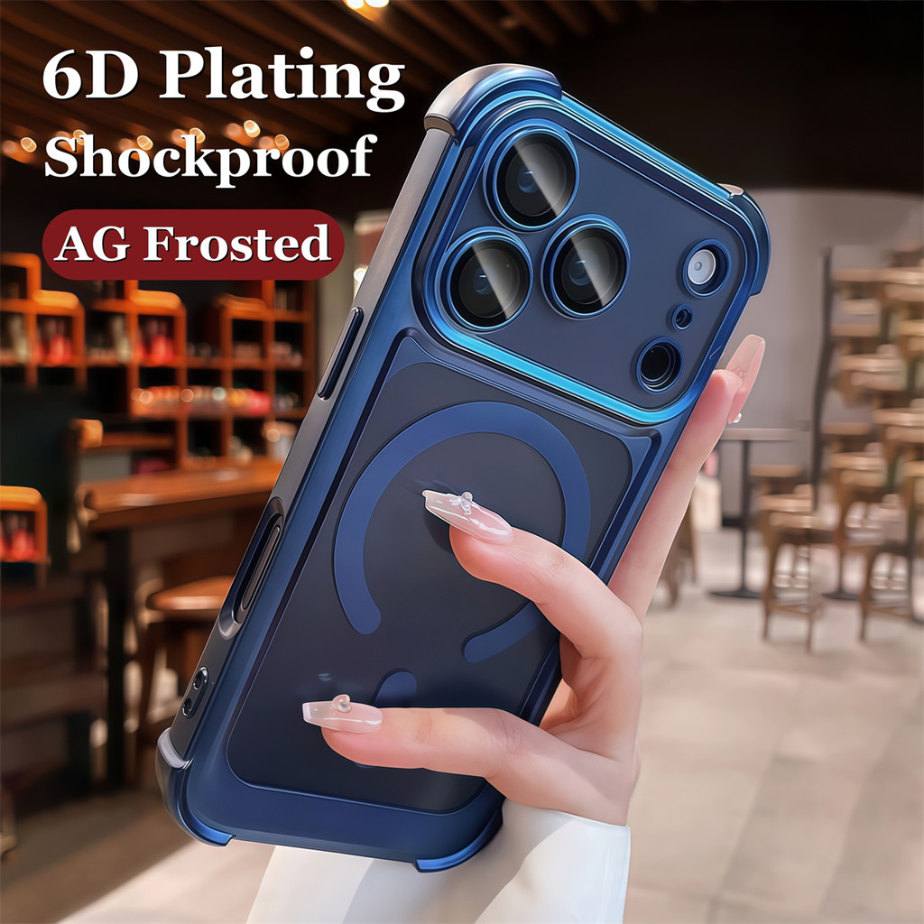 พรีเมี่ยม AG Frosted 6D ชุบเคสโทรศัพท์สําหรับ IPhone 17 Pro Max 13 14 15 16 Pro Max ถุงลมนิรภัยโปร่งแสงกันกระแทก