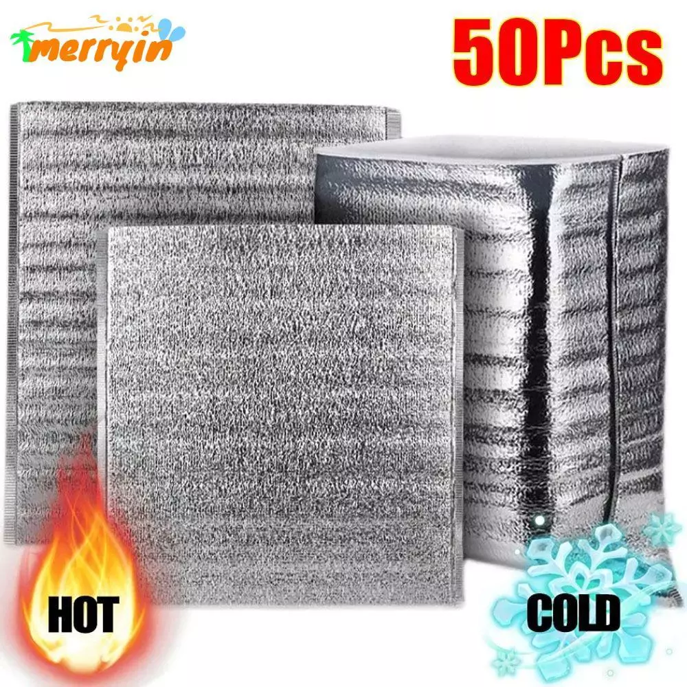 🔥ร่าเริง 50ชิ้น🔥/แพ็คถุงฉนวนกันความร้อน,น้ําแข็งเย็นอบอุ่นจัดส่ง ค มาถึง ถุงอลูมิเนียมฟอยล์,อาหารแบบพกพาความร้อนบรรจุเครื่องดื่มเก็บถุงเย็