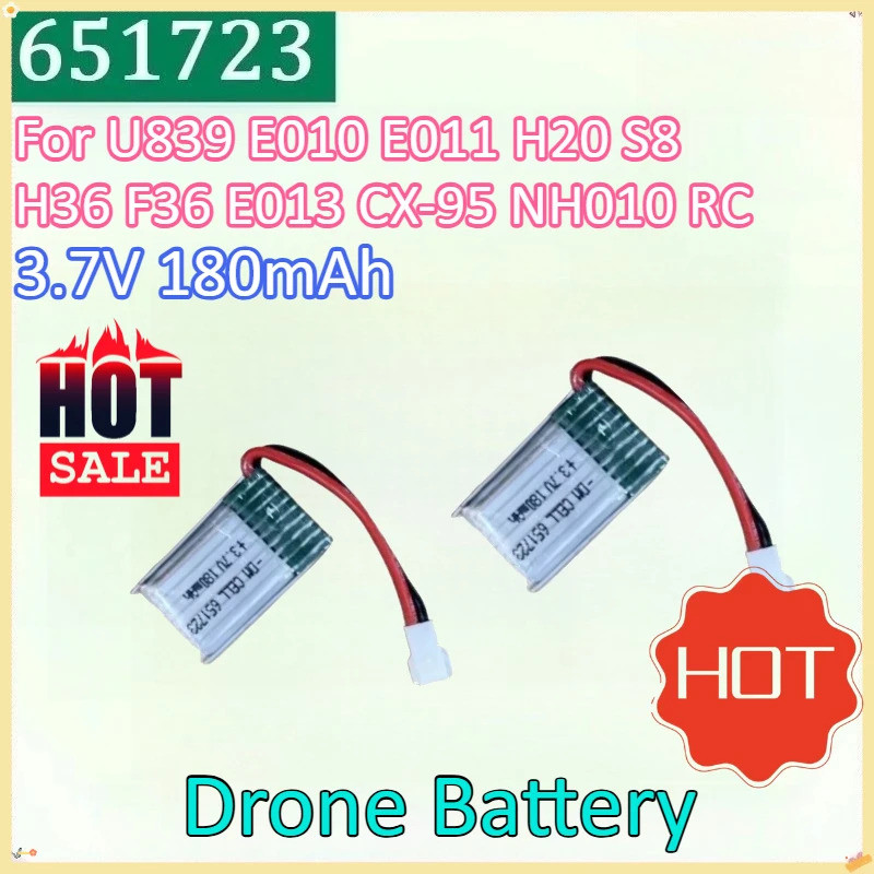 ใหม่ ใหม่ 651723 3.7V 180mAh PH2.0 Drone แบตเตอรี่สําหรับ U839 E010 E011 H20 S8 H36 F36 E013 CX-95 N