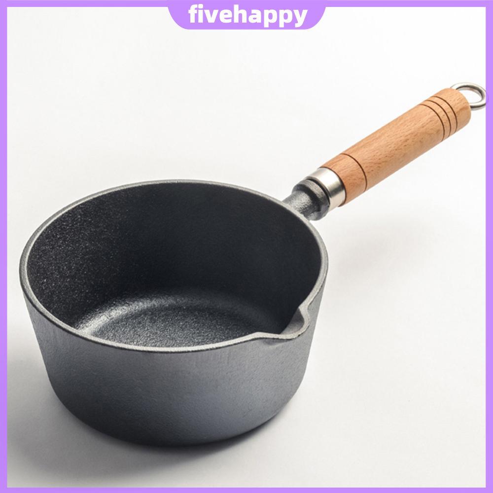 Non-Stick Cooking Saucepan พร้อม Pour Spout กระทะเหล็กหล่อนมไม้ Handle Mini กระทะต้มสําหรับเทน้ํามันนมความร้อนทอด [happyfive.th]