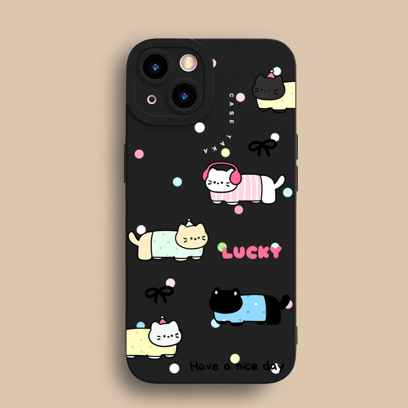 น่ารักชุดหูฟังลูกแมวเหมาะสําหรับ Apple 13 เคสโทรศัพท์การ์ตูน iPhone15promax ซิลิโคน 17/16/14 นุ่ม 11