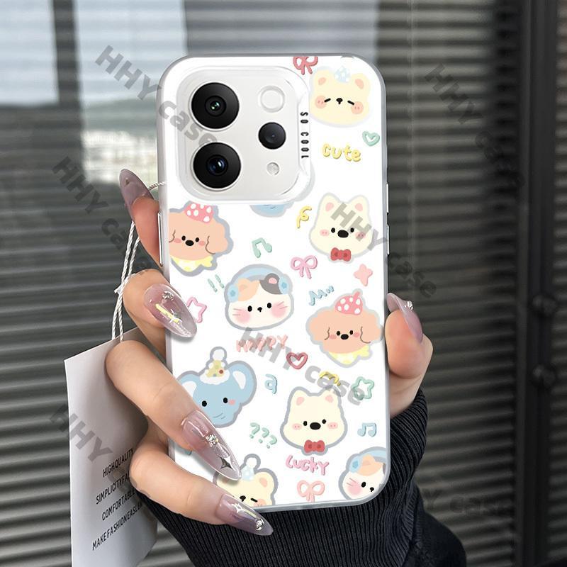 เคส Vivo V70 5G เคส กรณีการ์ตูน Hollow สัตว์เล็กกันกระแทก Simple สีลูกกวาด Matte Hard Luxury Electroplated ปุ่มโทรศัพท์มือถือฝาครอบป้องกัน HHY กรณี